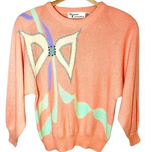 Vintage ‘Western Connection’ Pastel Abstract Embellished Sweater Size Medium